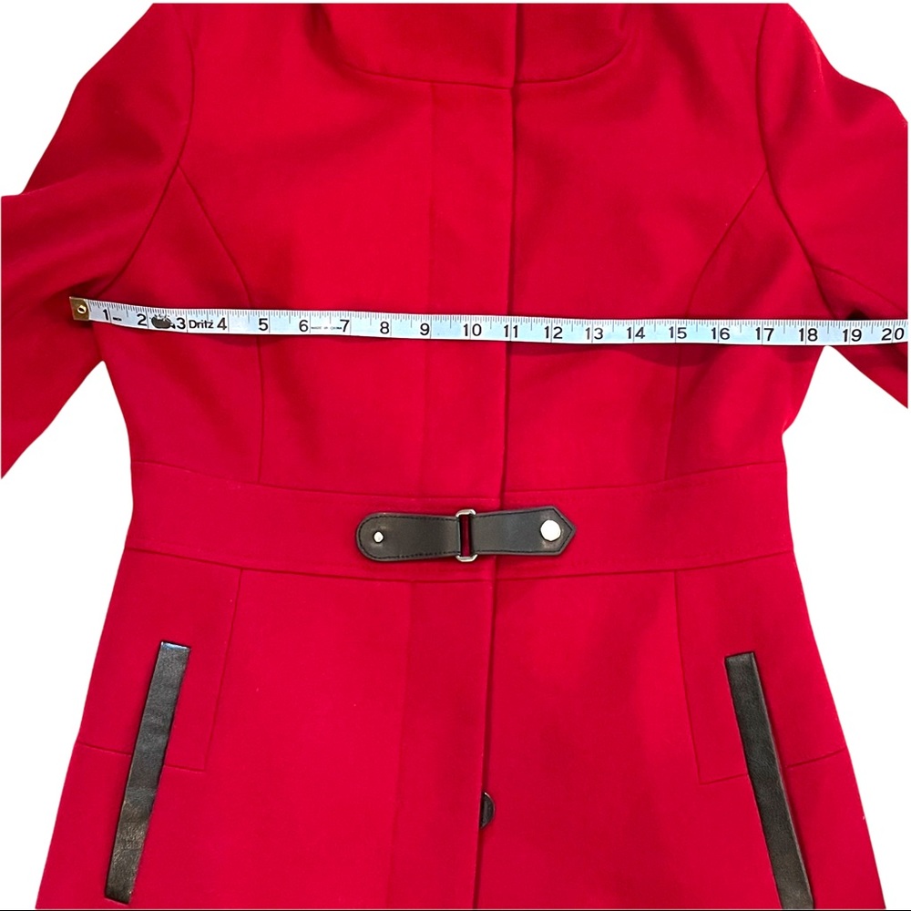 Via Spiga Red Wool + Black Faux Leather Posh Peatcoat - Picture 9 of 16